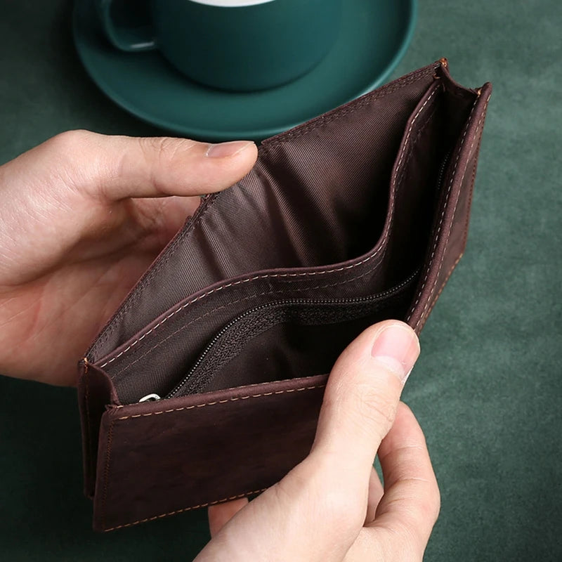 Men's RFID Blocking Leather Wallet Bifold Slim Short Vintage Purse Money