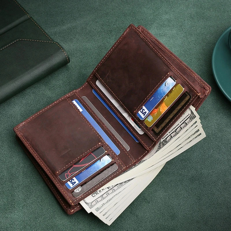 Men's RFID Blocking Leather Wallet Bifold Slim Short Vintage Purse Money