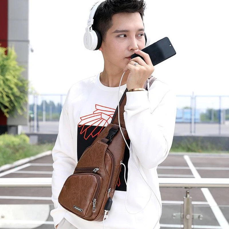 Men's Canvas Shoulder Bag Sling Chest Pack Sports Crossbody Handbag