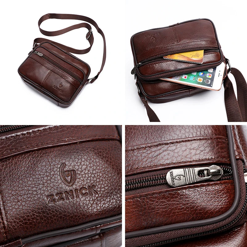 Men's Leather Messenger Bag Flap Crossbody Handbag Large Capacity