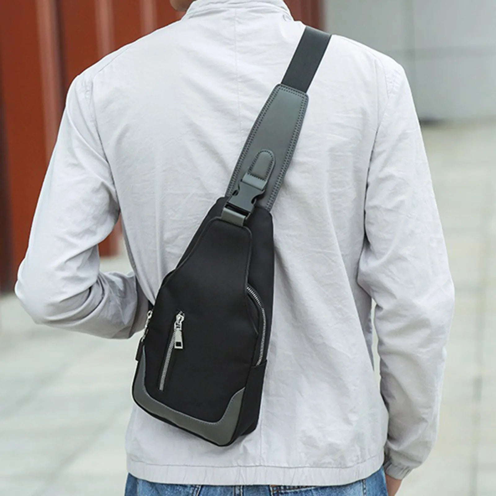 Men's Business Crossbody USB Interface Lock Buckle Shoulder Bag