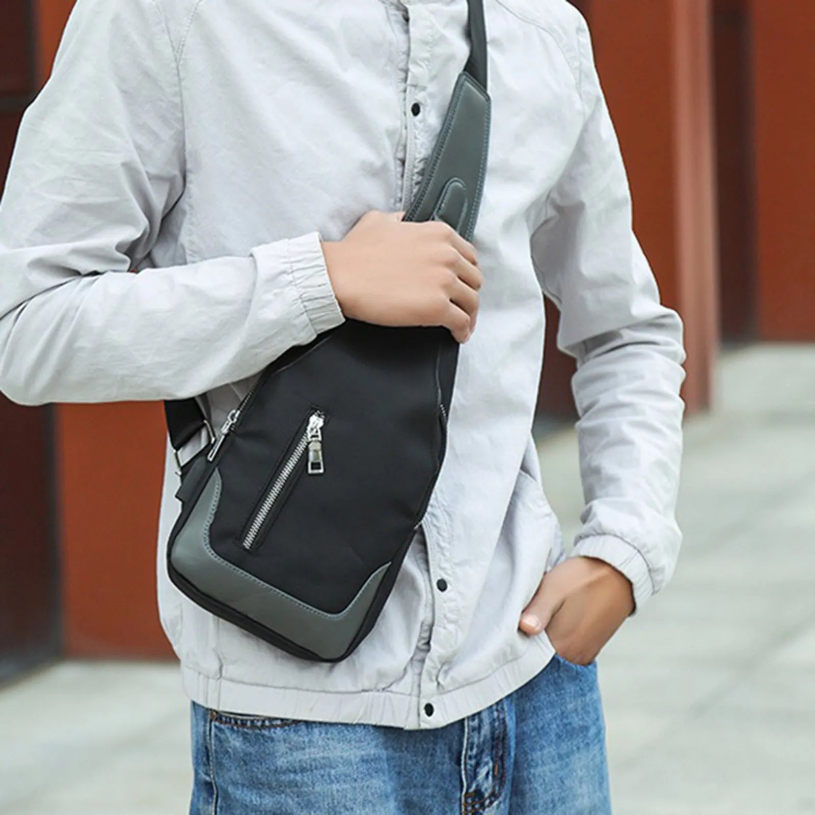 Men's Business Crossbody USB Interface Lock Buckle Shoulder Bag