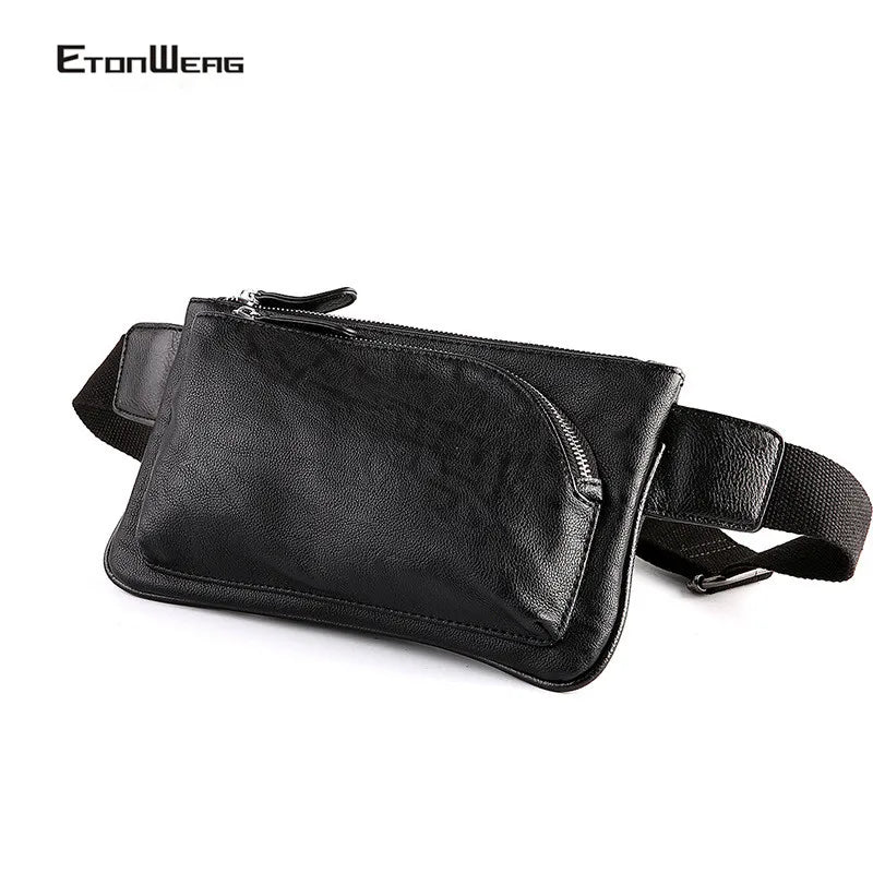 Men's Solid Chest bag PU Leather waist bag male Double zipper Crossbody bags