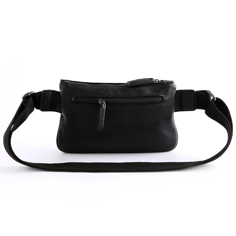 Men's Solid Chest bag PU Leather waist bag male Double zipper Crossbody bags