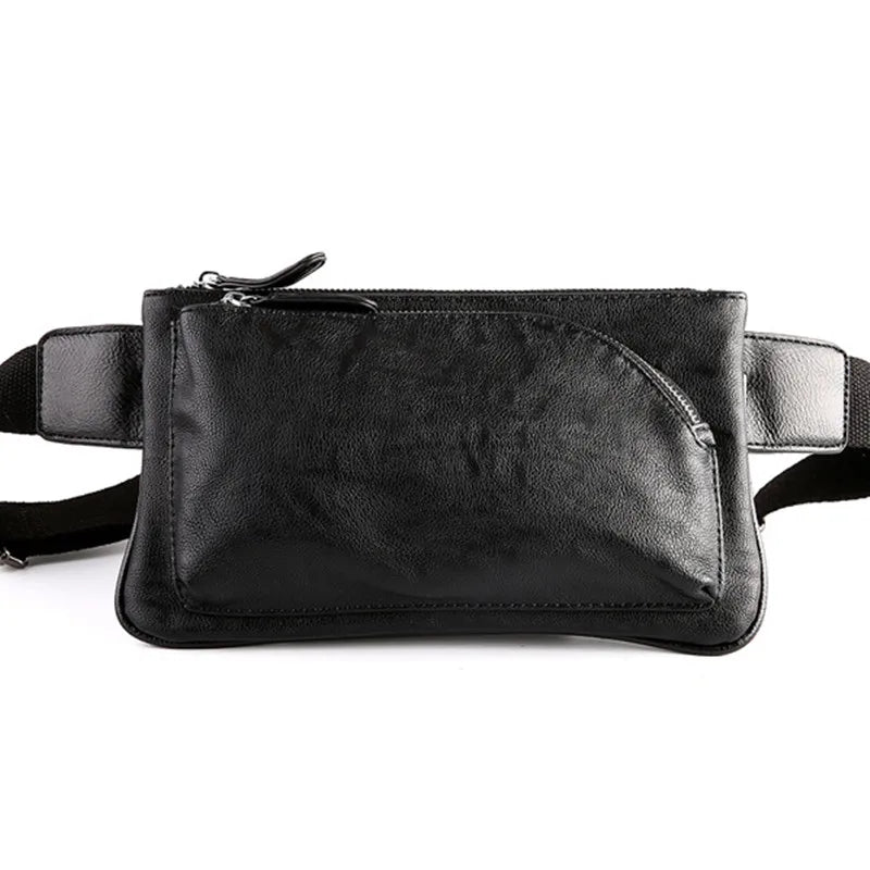 Men's Solid Chest bag PU Leather waist bag male Double zipper Crossbody bags