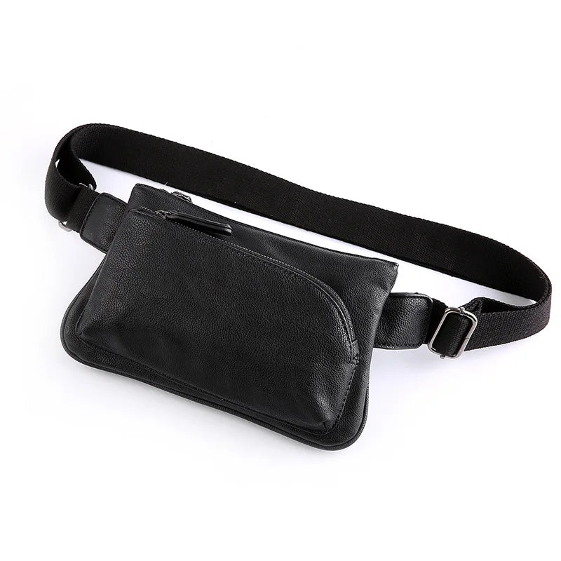Men's Solid Chest bag PU Leather waist bag male Double zipper Crossbody bags