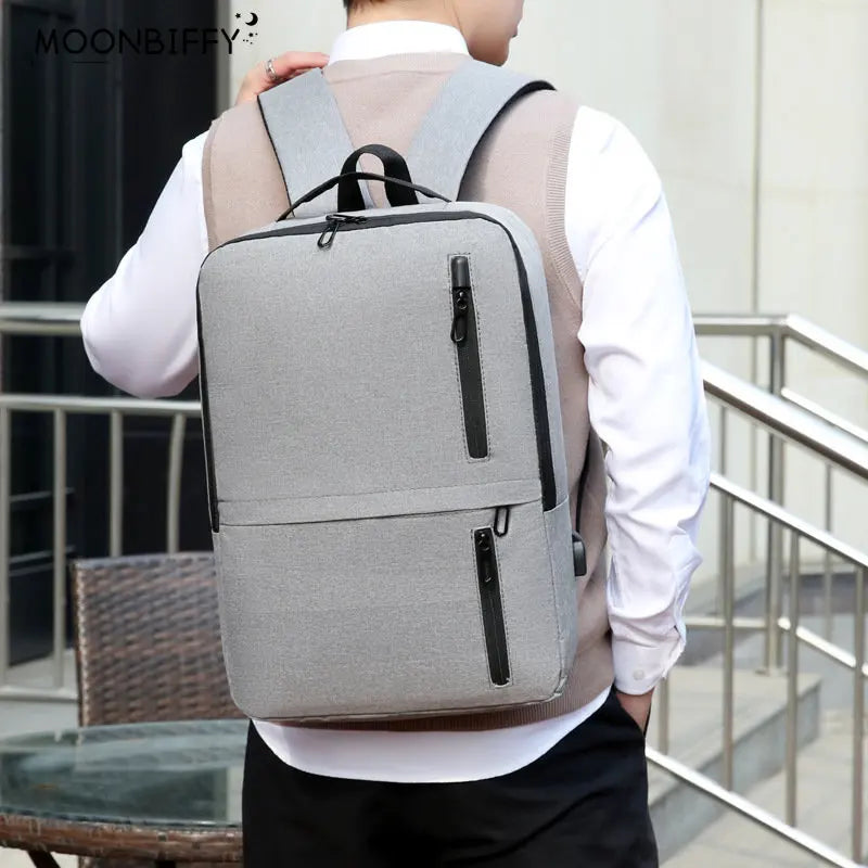 Men's Stylish Waterproof Backpack with USB Port for 15.6 Laptop