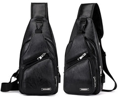 Men's USB Chest Bag PU Leather Shoulder Bags