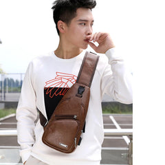 Men's USB Chest Bag Men Messenger Crossbody Package PU Leather Shoulder Bags