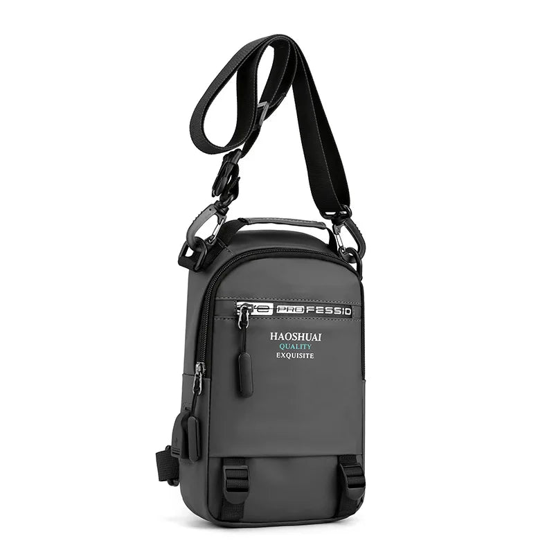 Men's USB Chest Bag Outdoor Crossbody Messenger Bag Waterproof Travel Backpack