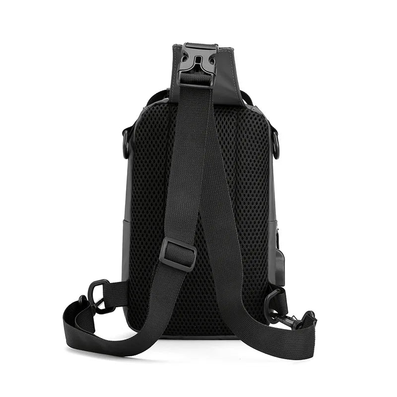 Men's USB Chest Bag Outdoor Crossbody Messenger Bag Waterproof Travel Backpack