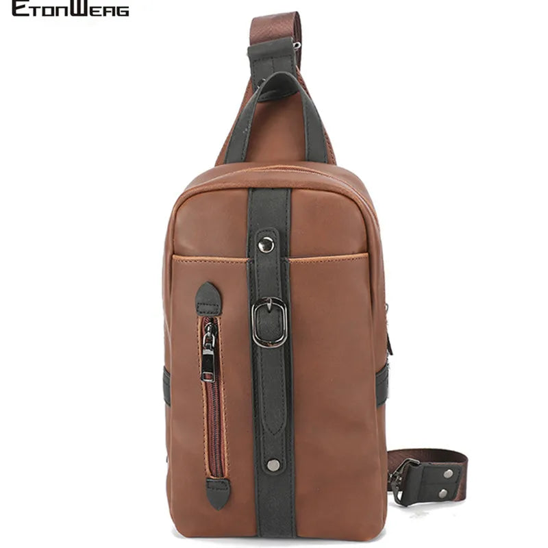 Men's Vintage Chest Bag Crazy Horse PU Leather Messenger Bag Small