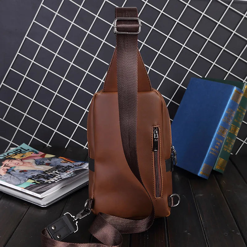 Men's Vintage Chest Bag Crazy Horse PU Leather Messenger Bag Small