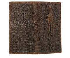 Vintage Crocodile Leather Wallet Brown Bifold Chain Snap Phone Pocket Long Purse