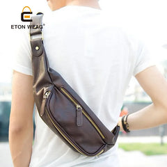 Men's Vintage Chest bag Crazy horse Leather Messenger Bag