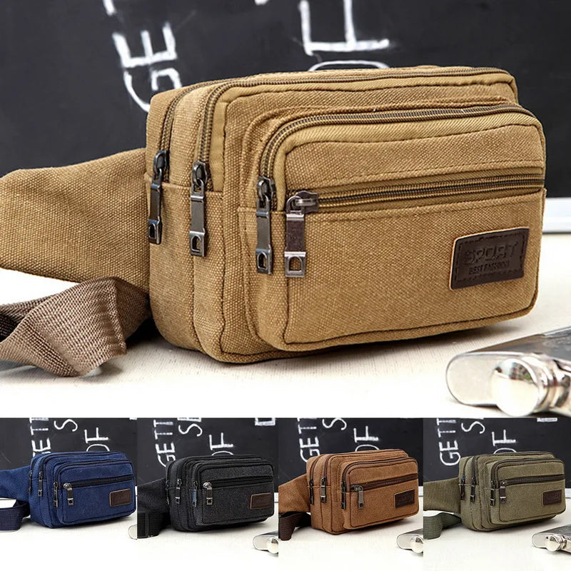 Men's Waist Bag Canvas Shoulder Bag Outdoor Fanny Pack