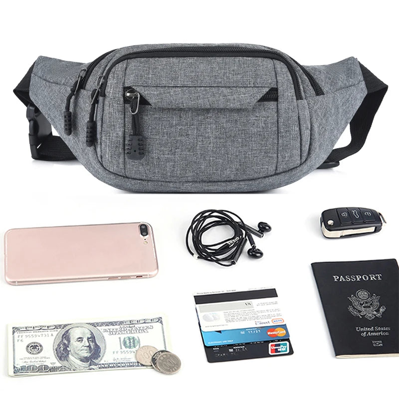 Men's Nylon Waist Bag Crossbody Shoulder Pouch Waterproof Phone Bag