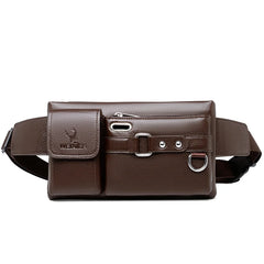 Men's PU Leather Waist Pack Fanny Bag Crossbody Black/Brown