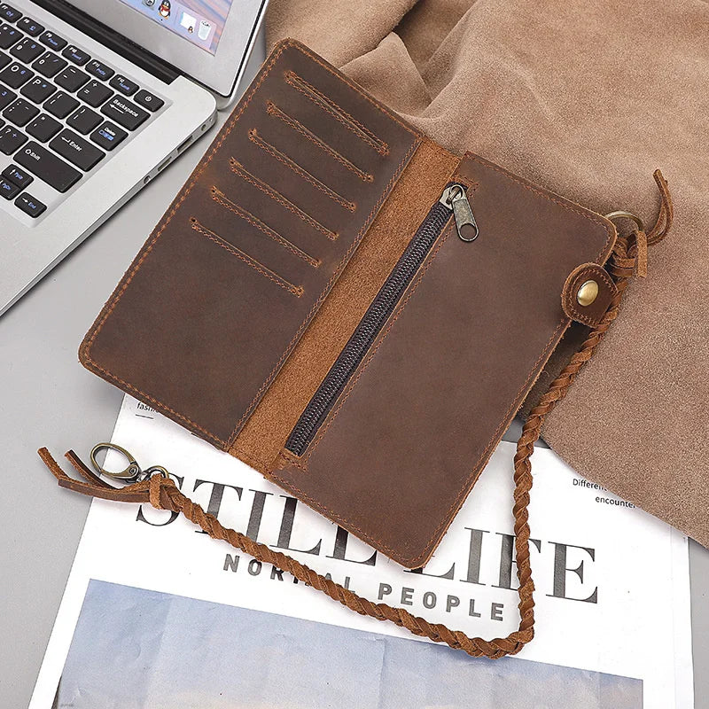 Men's Long Cowhide Wallet Handbag