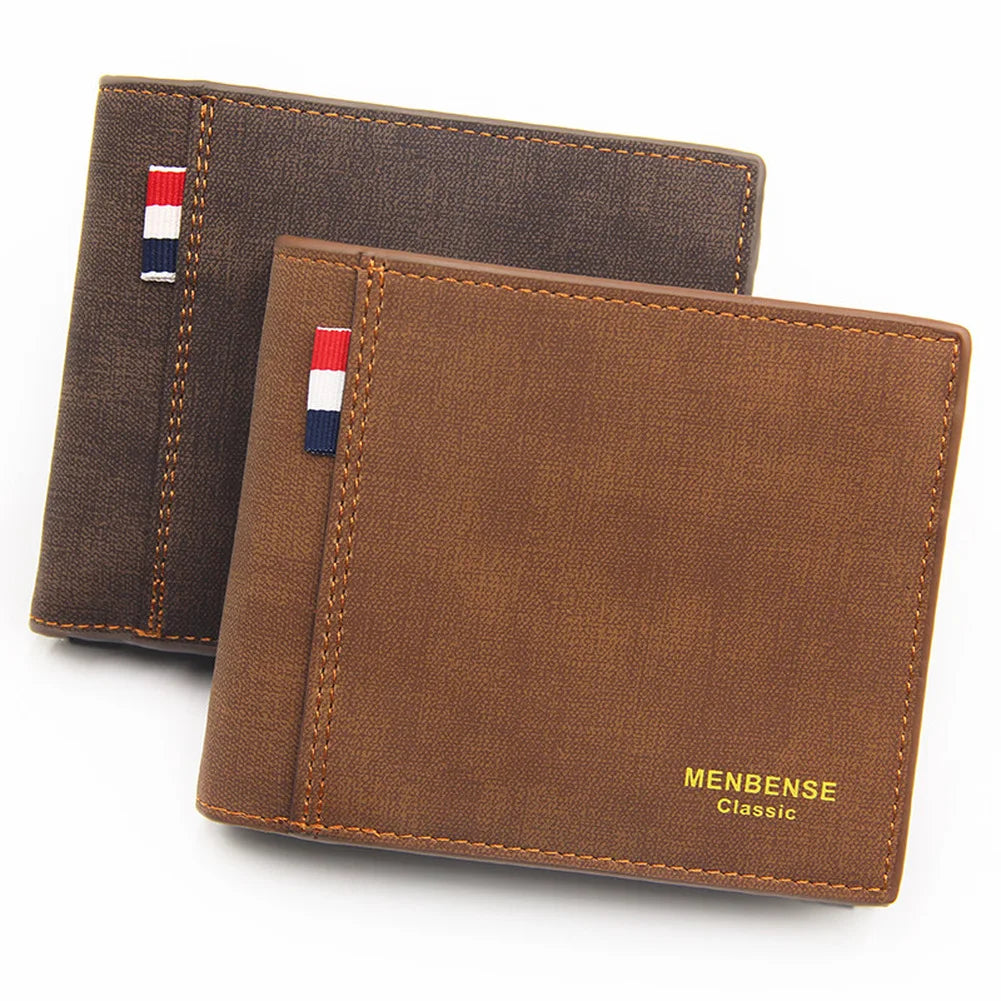 Men's Leather Trifold Wallet Vintage Retro Style Business Purse