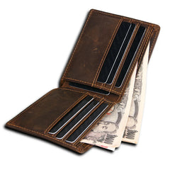 Men's RFID Crazy Horse Leather Wallet Short Purse Casual Carteira Masculina