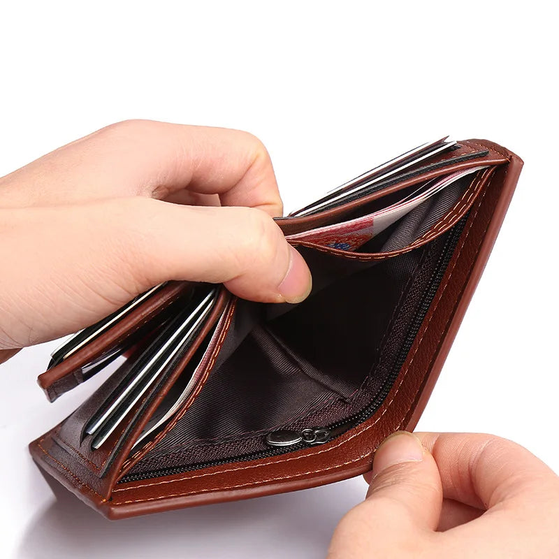 Men's Short PU Leather Zipper Wallet Dollar Clip Money Bag