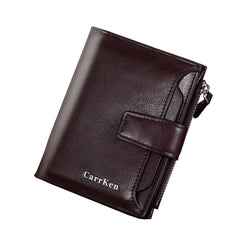 Men's Short Wallet Button Zipper Oil Wax Leather Clutch Bag
