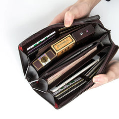 Men's Zipper Clutch Bag Leather Long Purse Wallet
