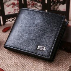 Men's Wallet Zipper Short Lychee Pattern Ticket Clip Soft Leather Large Capacity
