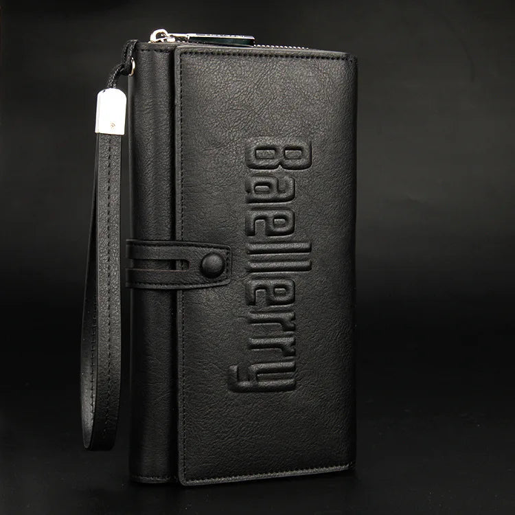Men's Multifunctional Clutches Zipper Buckle Wallets PU Leather Long Wallets