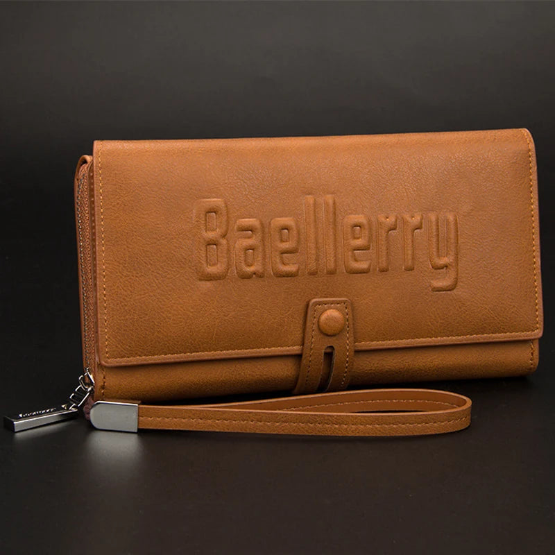 Men's Multifunctional Clutches Zipper Buckle Wallets PU Leather Long Wallets