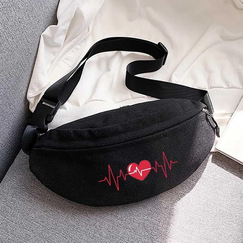 Outdoor Running Waist Bag Love Printing Key Chest Bag