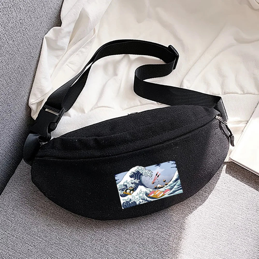 Waist Bag Outdoor Sports Riding Wave Printing Key Bags Chest Bags