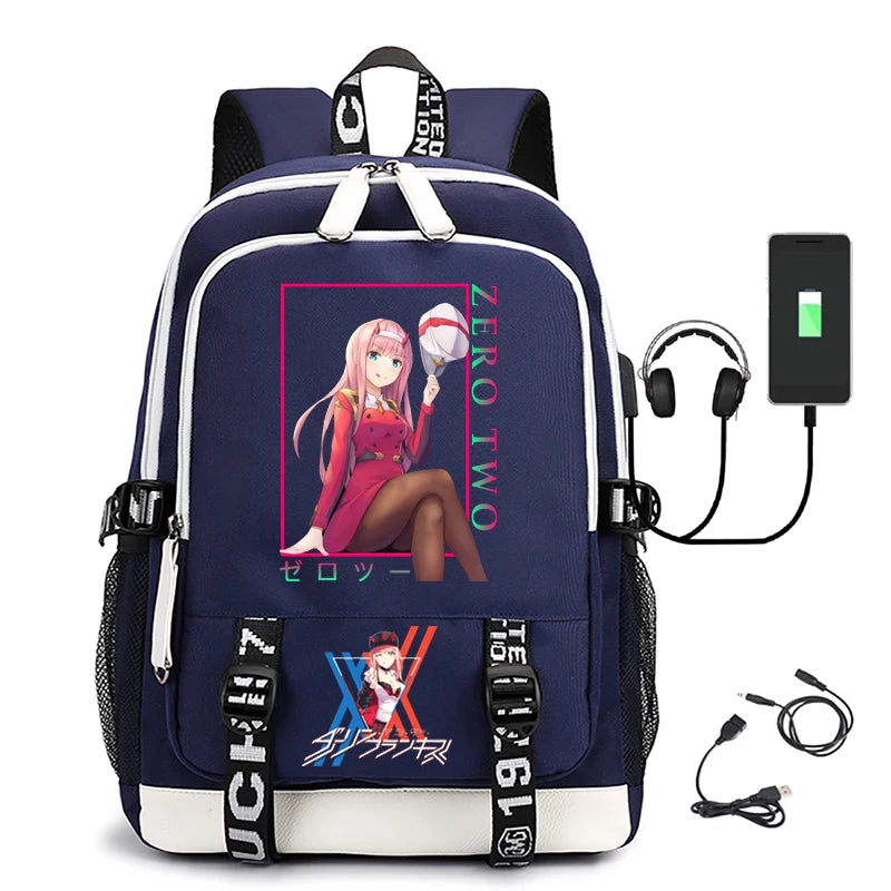 Men's Zero Two Printed USB Rechargeable Waterproof Nylon Backpack