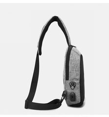 Men's Messenger Chest Bag USB Charging Earphone Plug