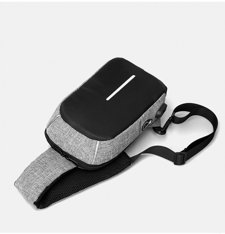 Men's Messenger Chest Bag USB Charging Earphone Plug