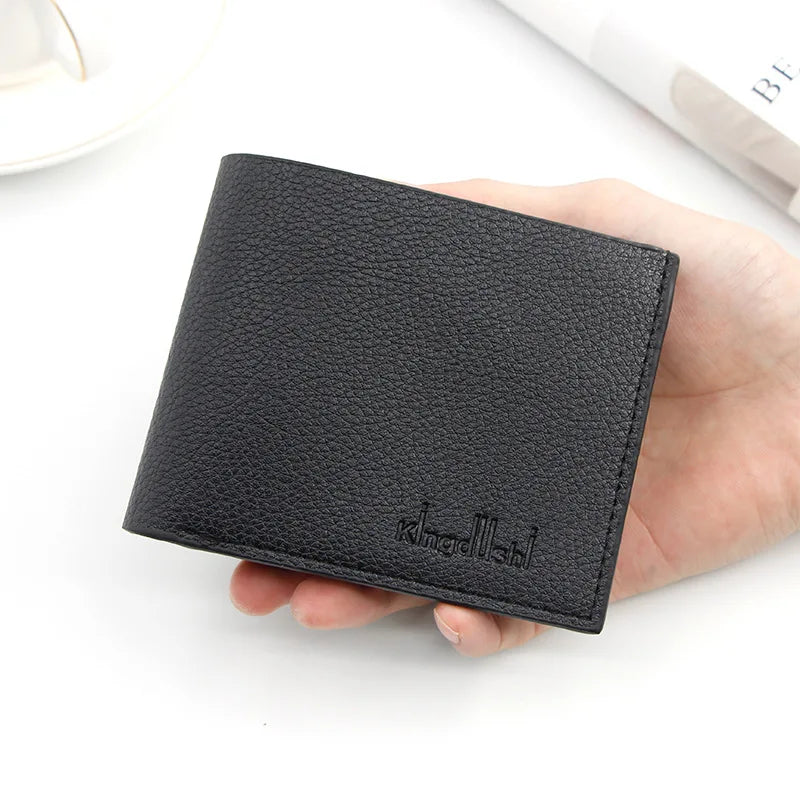 Men's Lychee Leather Short Wallet Smooth Soft Horizontal Business Wallet