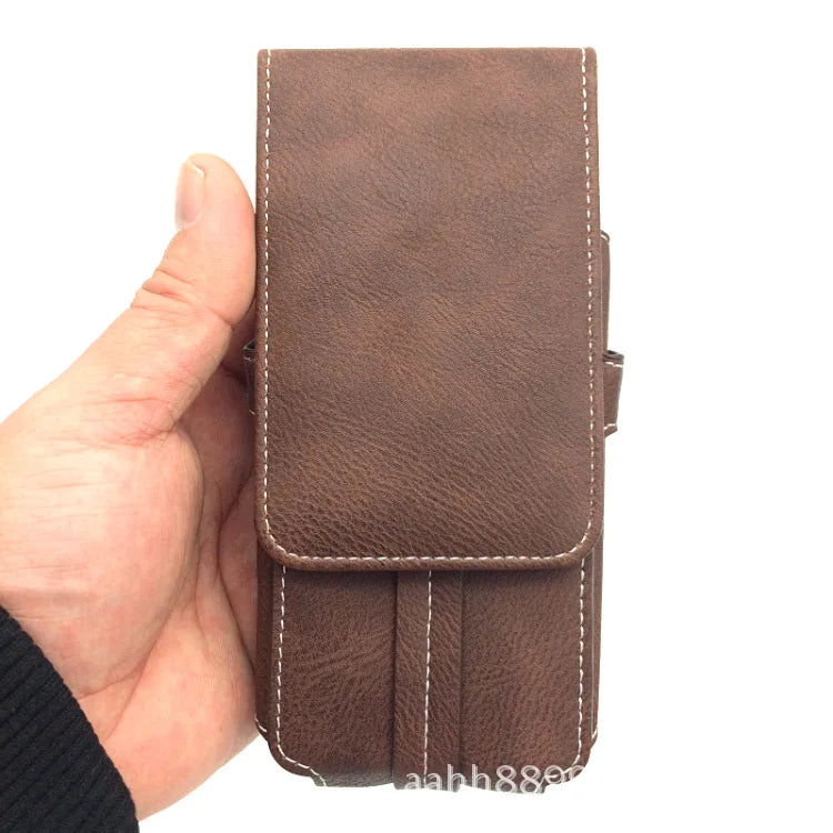 Men's Vertical Waist Leather Bag with Phone Pocket