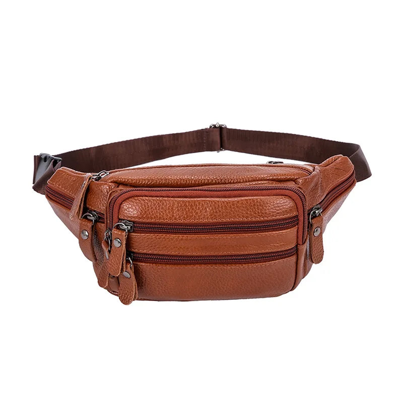 Men's Leather Waist Bag Shoulder Bag Chest Bag Sports Soft Leather