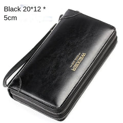 Men's Long Cowhide Leather Wallet Zipper Clutch