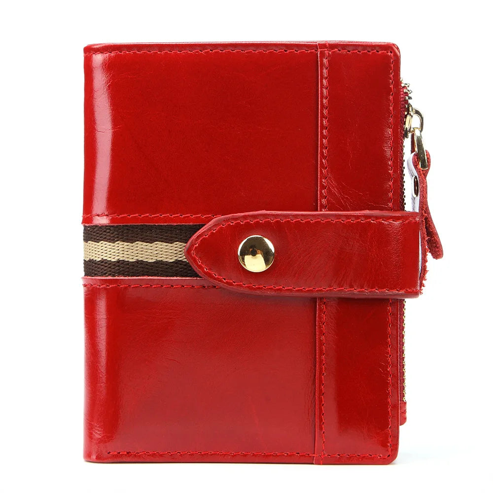 Men's Double Zipper Oil Wax Leather Wallet Coin Purse