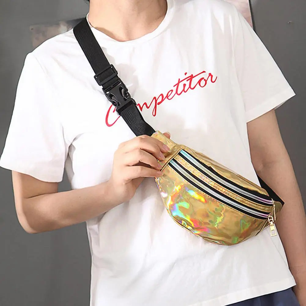 Men Women Laser Waist Bag Multifunction Chest Bag Double Pocket