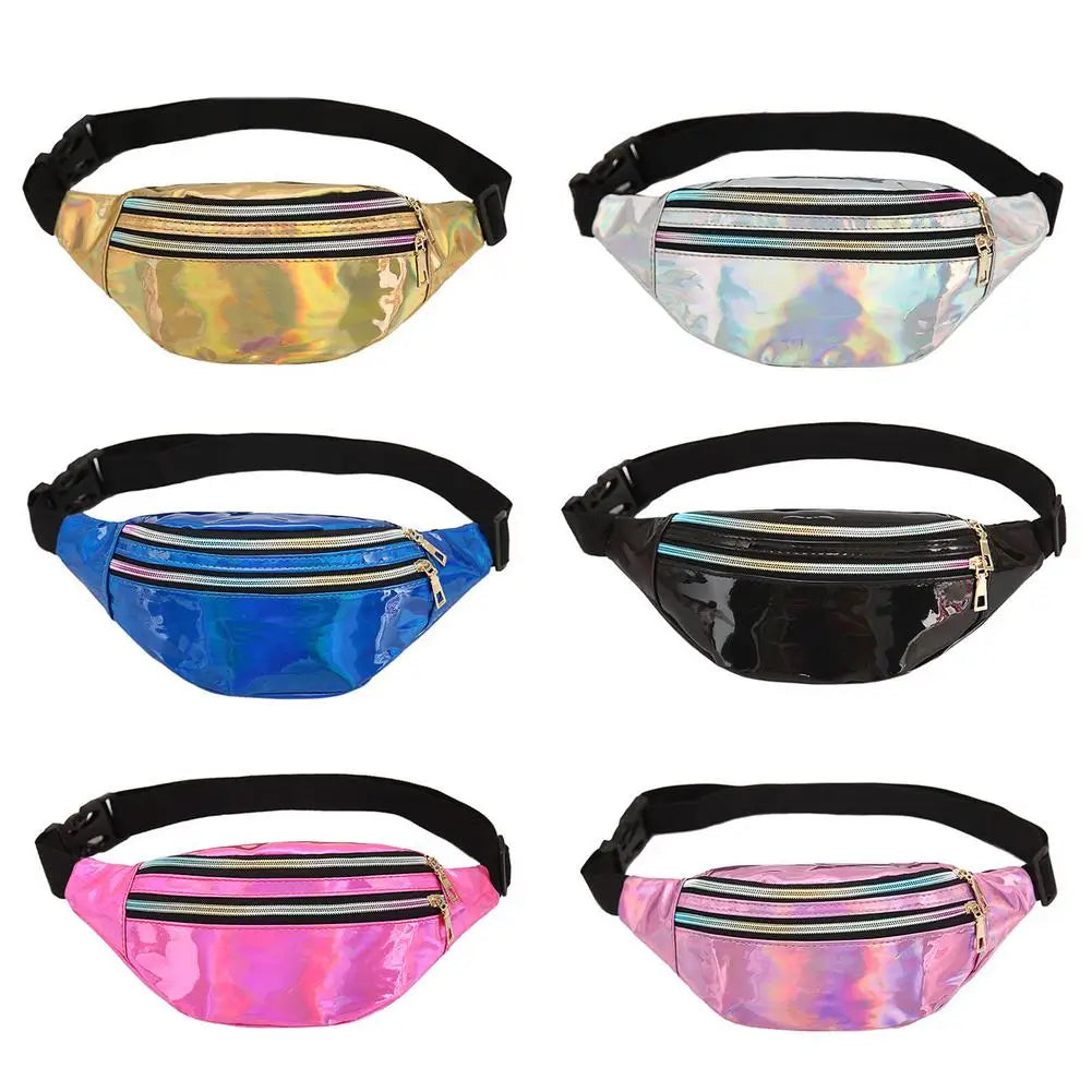 Men Women Laser Waist Bag Multifunction Chest Bag Double Pocket