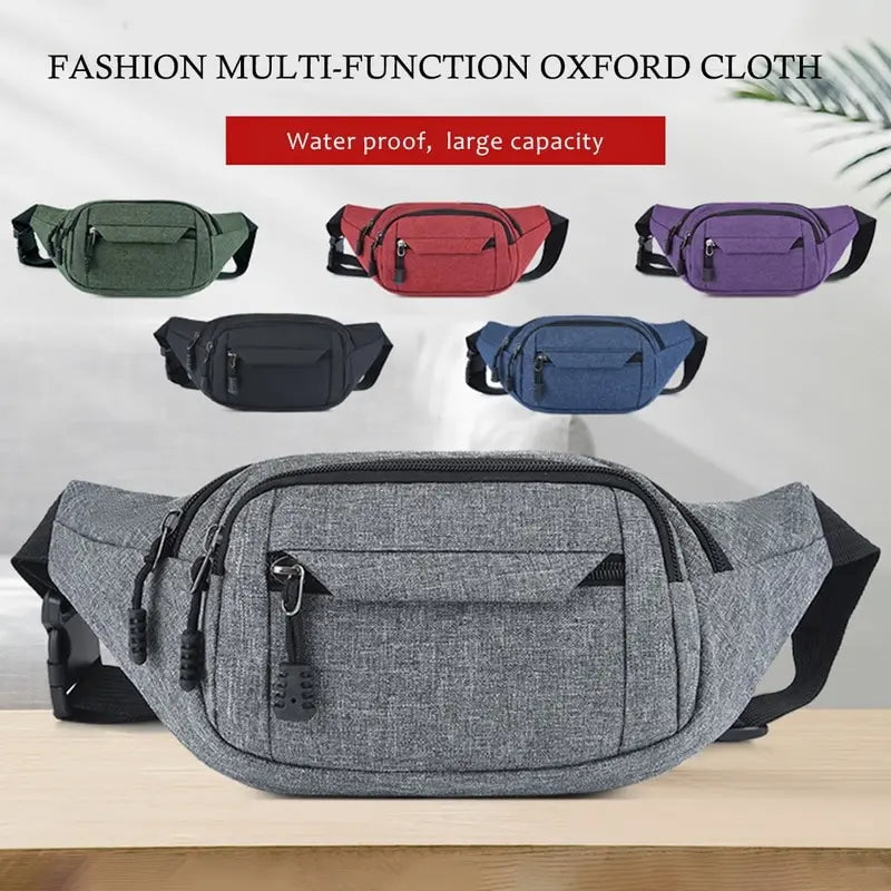 Large Capacity Canvas Waist Bag Soft Sports Pouch with Zipper