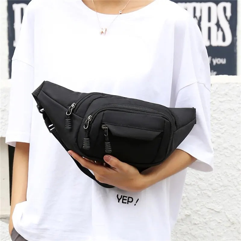 Large Capacity Canvas Waist Bag Soft Sports Pouch with Zipper