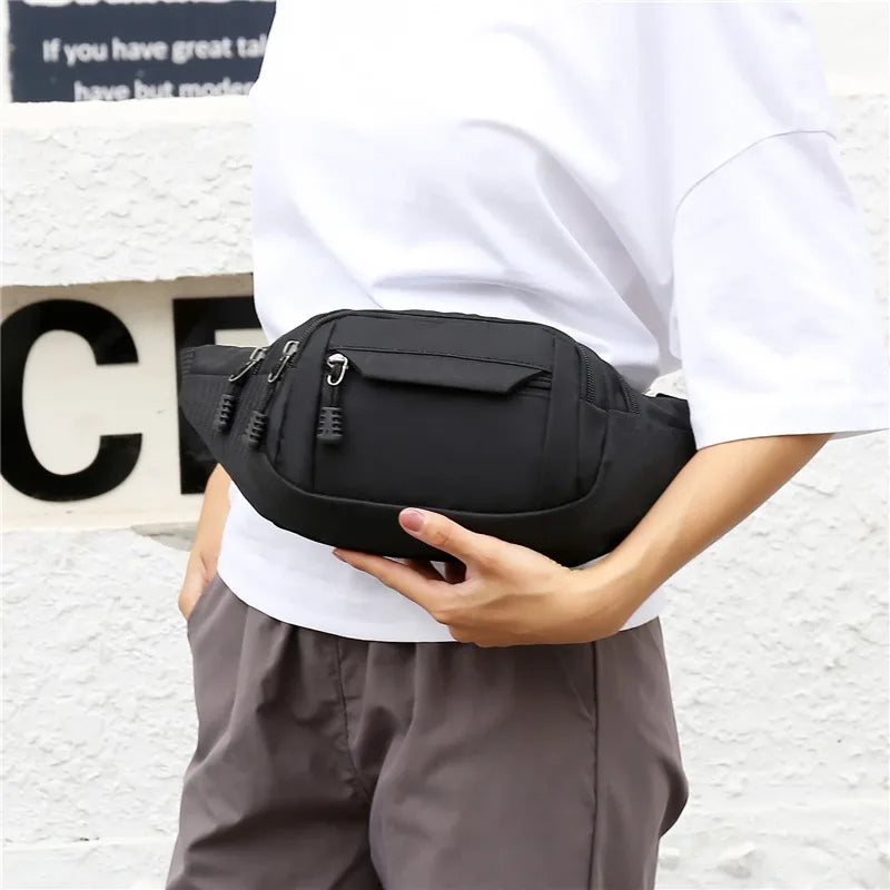 Large Capacity Canvas Waist Bag Soft Sports Pouch with Zipper