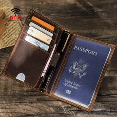 Vintage Leather Passport Holder Wallet with Pen Slot