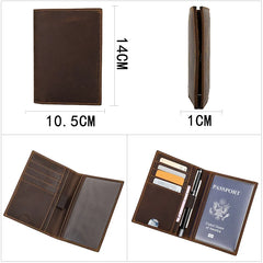 Vintage Leather Passport Holder Wallet with Pen Slot