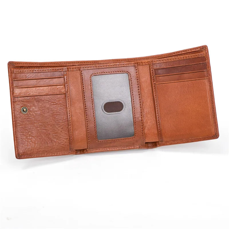 Mens Vintage Leather Wallet Trifold Son Husband Gift