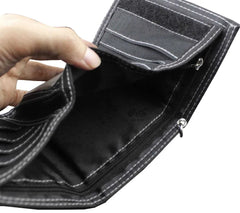 Mens Teen Steel Biker Style Canvas Trifold Leather Wallet Purse With Chain
